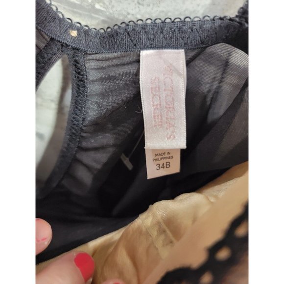 Victoria Secret Cheeky Black 34B Black Lingerie Lace 1 piece Strap - Picture 8 of 14